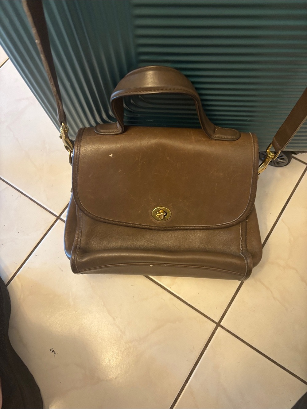 Vintage Classic Brown Leather Crossbody Satchel - Womens Bag